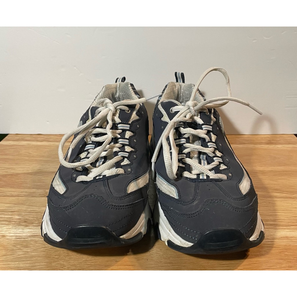 Skechers Womens Dlites Running Shoes Blue White 11930EW Leather Lace Up 9.5M